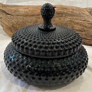 Vintage Black Glass HOBNAIL Lidded  JAR
